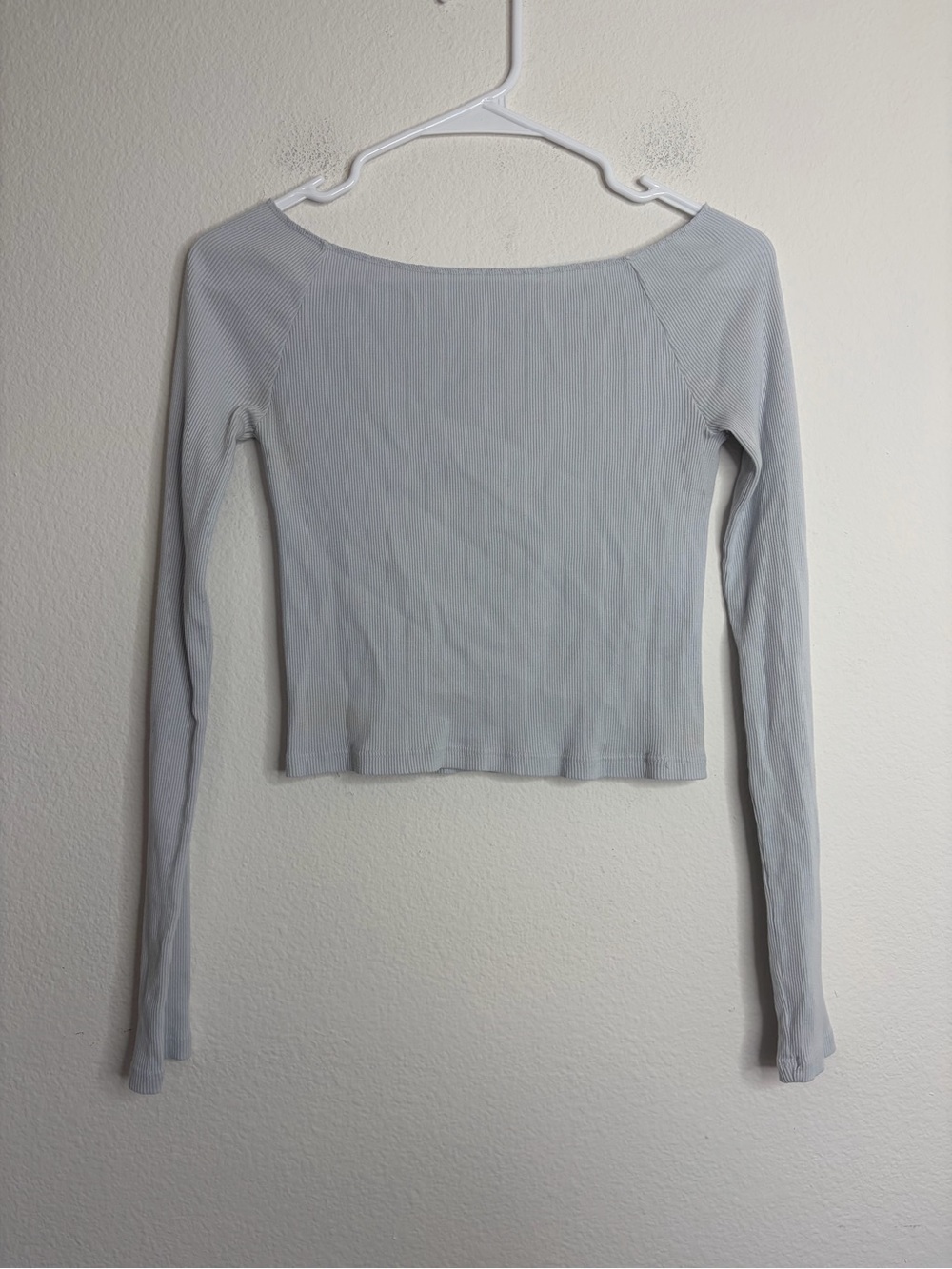 Brandy Melville John Galt Baby Blue Ribbed Wide Neck Long Sleeve